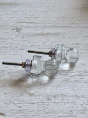 2 Round Glass Ribbed Knob Backplate Vintage Style Glass Drawer Cabinet Knobs