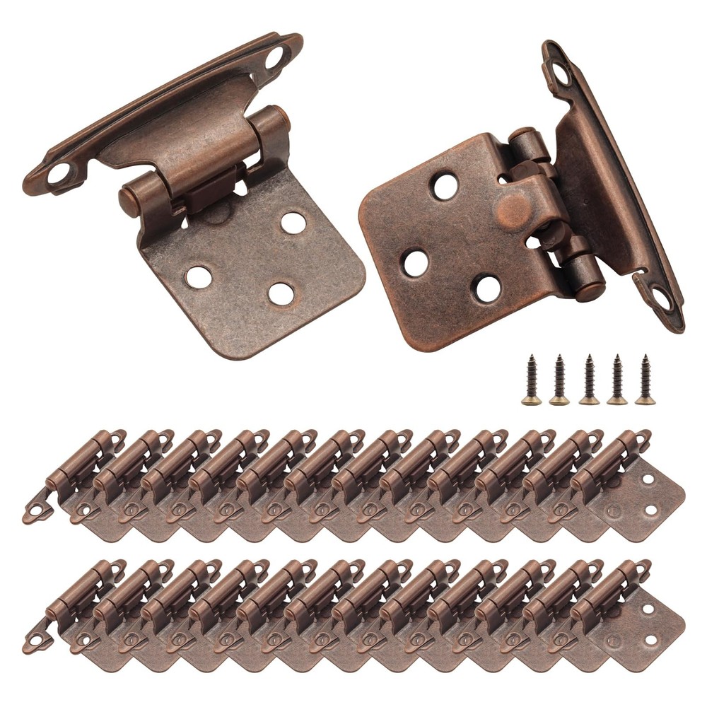 24 Pcs Antique Copper Kitchen Cabinet Hinges 1/2 Inch Overlay Self Closing