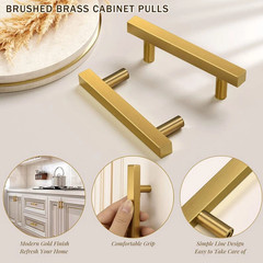 30 Pack Stainless Steel Brushed Gold Kitchen Cabinet Handles Square Drawer Pulls