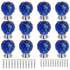 12 Pcs 30mm Round Shape Crystal Glass Cabinet Knobs with Screws Drawer Knob P…