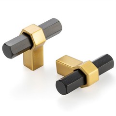 ASKANO T-bar Black and Brushed Gold Cabinet Knobs 2 Inch 10 Pack K1310