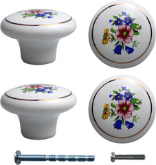 4PCS 1-1/2 Inch Hand Painted Ceramic Knobs, Ceramic Flower Cabinet Knobs