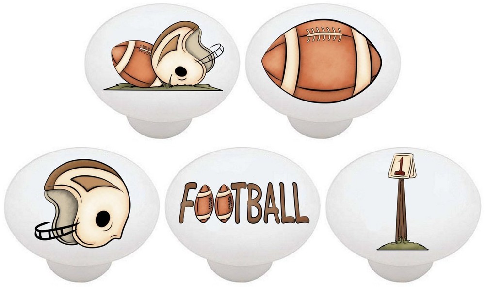 Set of 5 Football Sports Sport CERAMIC Drawer Pulls Dresser Drawer Cabinet Knobs