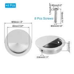 4Pcs Recessed Door Handles 2in Dia Round Hidden Concealed Door Pulls Silver