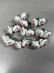 Lot of 17 – VTG Vintage White Porcelain Pink Rose Drawer Cabinet Knobs Handles