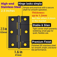 12 PCS 2.5 Inch Black Door Hinge Thick Cabinet Stainless Steel Small Butt Wood