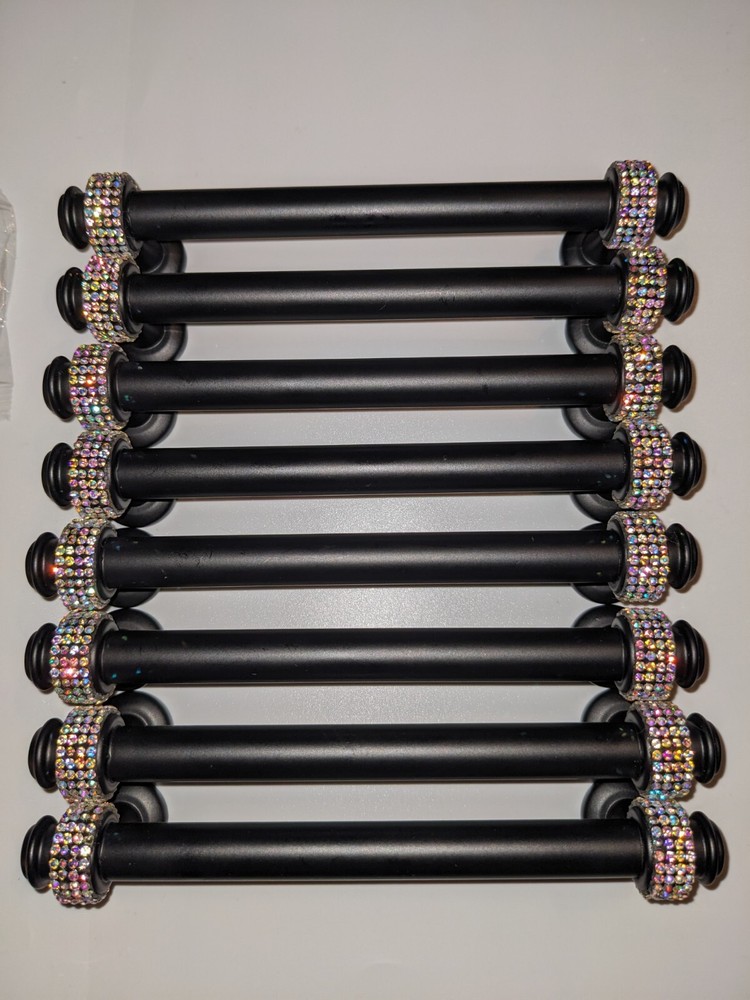 8 Pcs Crystal Bling Black Solid Drawer Pulls, 5 Inch Hole Centers Cabinet Handle