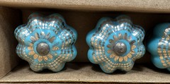 Mileh Collection Turquoise Gold Set of 6 Ceramic Decorative Pull Knobs NEW