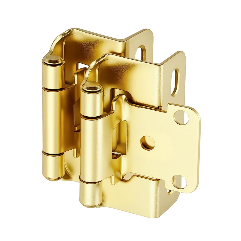 4 Pack (2 Pairs) 1/2″ Overlay Cabinet Hinges, Gold Self-Closing Semi-Concealed P