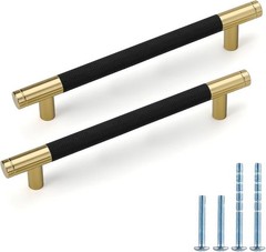 Rergy 10-Pack Gold/Black Knurled Cabinet Drawer Handle Pulls 3 in C-C w/ Screws