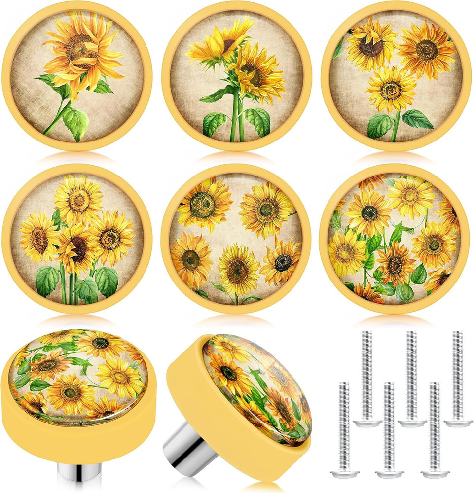 Fumete 12 Pcs Flower Knobs Sunflower Knobs for Vintage Drawer Soft Rubber Kit…