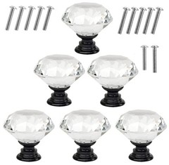 6 Pcs 30mm Crystal Glass Cabinet Knobs Diamond Shaped Drawer Cabinets Pulls