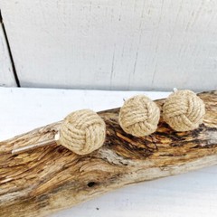 Round Rope Knot Drawer Pull, Natural Brown Jute Cabinet Pull Handle, Thinner