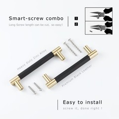 10 Pack丨5 Inch Black and Gold Kitchen Cabinet Pulls Handles Black Leather Dra…