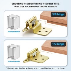 50 Pack 25 Pairs Satin Brass Gold 1/2 In Overlay Self Closing Hinges Kit