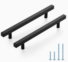 10 Pack 6-1/4 Inch Hole Centers Matte Black Square Cabinet Handles Drawer Pulls