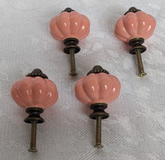 Seimneire PINK Ceramic Pumpkin Cabinet Dresser Draw Pulls Knobs Hardware 1 Piece