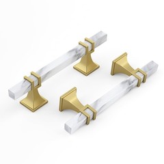 homdiy 10 Pack 3-3/4 Inch White Marble Grain Gold & White Cabinet Pulls