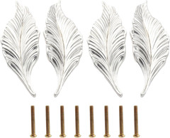 2 Pairs Silver Long Leaf Shape Drawer Knobs, 4.13″ Pull Knob Handle for Kitchen