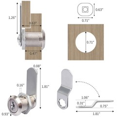 2Pcs 5/8″ Cabinet Cam Lock Cylinder Tool Box Lock Zinc Alloy for Drawer Dresser