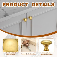 8Pcs Stainless Steel Knobs Single Hole Pull with Screw 23mm Gold