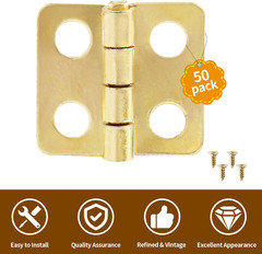 50 Pcs Mini Hinges, 13 X 12 Mm Retro Brass Butt Hinge Miniature Hardware 180 Deg