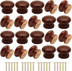 20Pcs Wood Dresser Knobs, Brown Mushroom Shape Wooden Furniture Cabinet Knobs Si