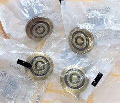4 New Round Cabinet Knobs~Antique Brushed Brass~English Colonnade~ 1-1/2” Dia.