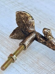 1 Antique Gold Bird On Branch Metal Drawer Pull Cottage Nature Metallic Handle