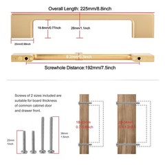 TUNNY 5 Pack Classic Cabinet Handles-7.5″/192mm Screw Spacing Brushed Brass