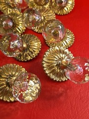 VTG Faceted Crystal Knob Pull W/Brass Medallion Back Plate Hollywood Regency