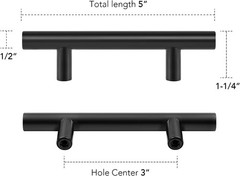 Timeless 5 Inch Matte Black Cabinet Handles – Durable Stainless Steel, 30 Count