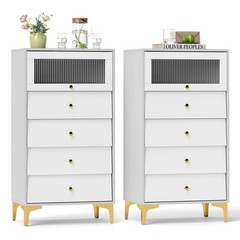2 PCS 4 Drawer Dresser 44.5″ Tall Dresser Chest of Drawers w/Flip-up Fluted