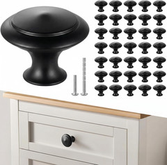35 Pack Cabinet Knobs 1-1/4 Inch (30Mm), Matte Black round Drawer Knobs, Stainle