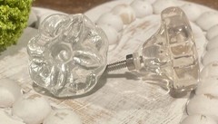 4 VINTAGE Clear Glass Cabinet Knob furniture HARDWARE pull Silver w/Screw 1.75″