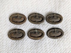 Set of 6 Antique Federal Hepplewhite Roman Urn Oval Drawer Pulls, Solid Brass