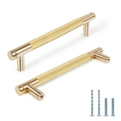 Zernmiarder 25-Pack Knurled Cabinet Pulls, 6″ Gold Aluminum Alloy Handles