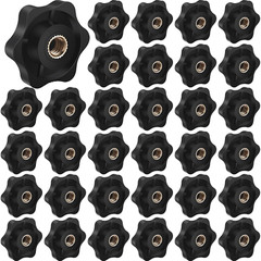 30 Pcs 1/4-20 Knob 1/4 Inch 20 Female Threaded Knob Black Plastic Hexagon Hea