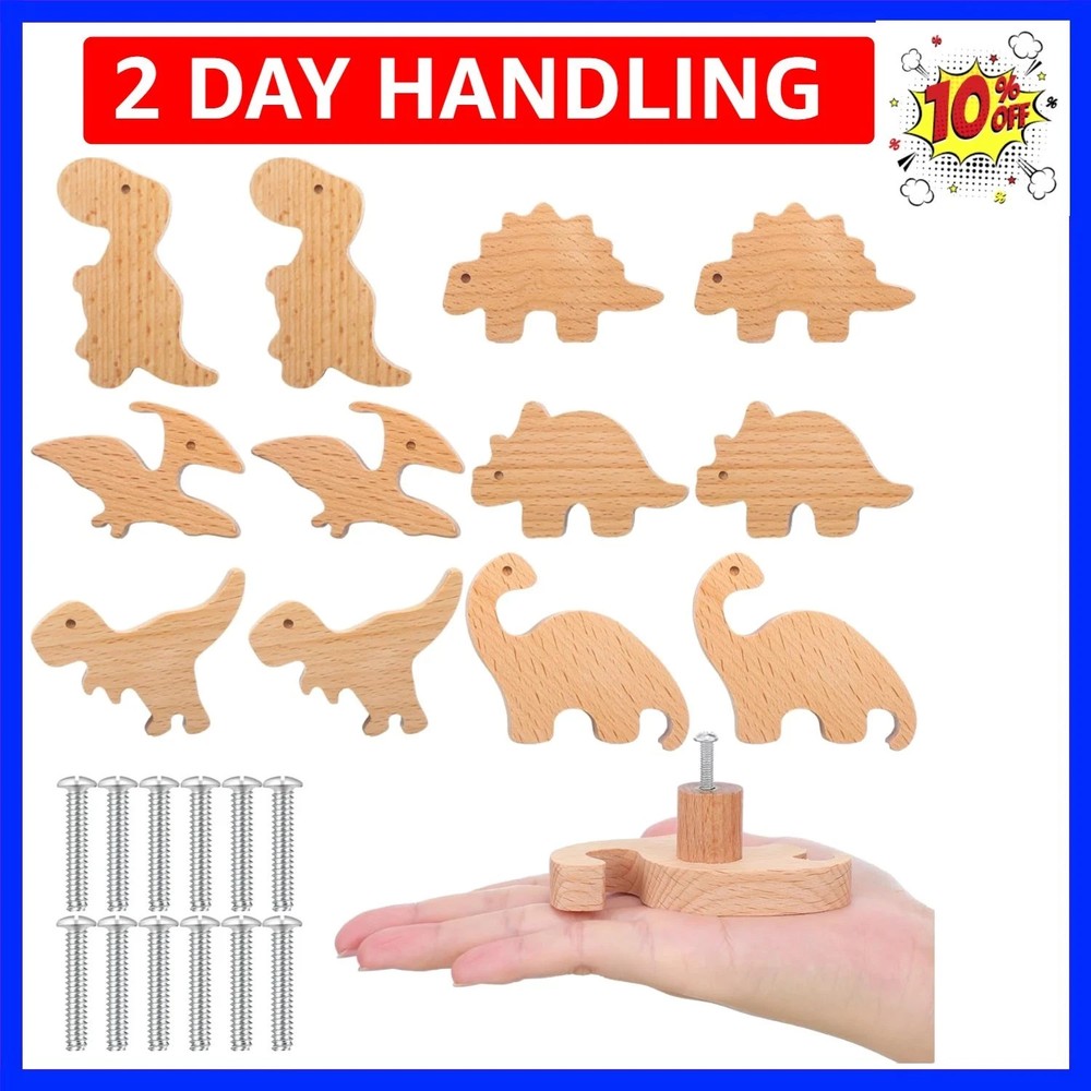 12 Sets Wooden Animal Dresser Knobs Decorative Nursery Wood Drawer Pulls with…