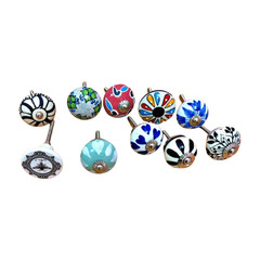 Handpainted Boho Ceramic Knobs Eclectic Dresser Drawer Pulls Decorative Hardware