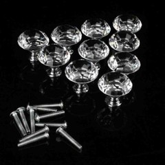 20Pcs Crystal Glass Cabinet Knob Diamond Shape 30mm Drawer Cupboard Handle Pulls