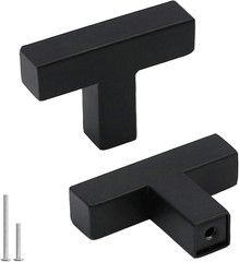 5 Pack Black Square T Bar Single Hole Knobs Cabinet Pull Drawer Handles Stainles