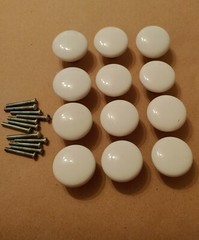 Vintage White Porcelain Ceramic 1.5″ Cabinet Pulls Drawer Knobs 12 Count GUC