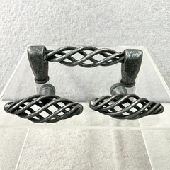 Pewter Finish Birdcage Style 4 Cabinet Door Pulls + 2 Knobs Hardware Rope Design