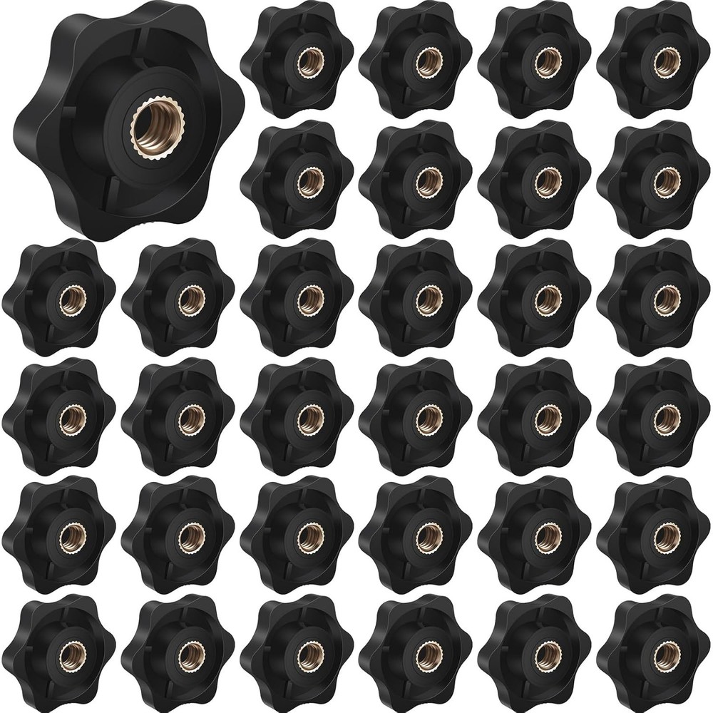 Zhengmy 30 Pcs Female Threaded Knob Black Plastic Head Thru Star Nuts Clamping
