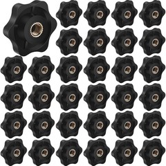 Zhengmy 30 Pcs Female Threaded Knob Black Plastic Head Thru Star Nuts Clamping