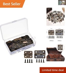 60 Retro Mini Hinges & 300 Screws – Bronze Decorative Hardware in Storage Box