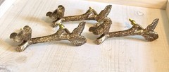 1 Antique Gold Bird On Branch Metal Drawer Pull Cottage Nature Metallic Handle