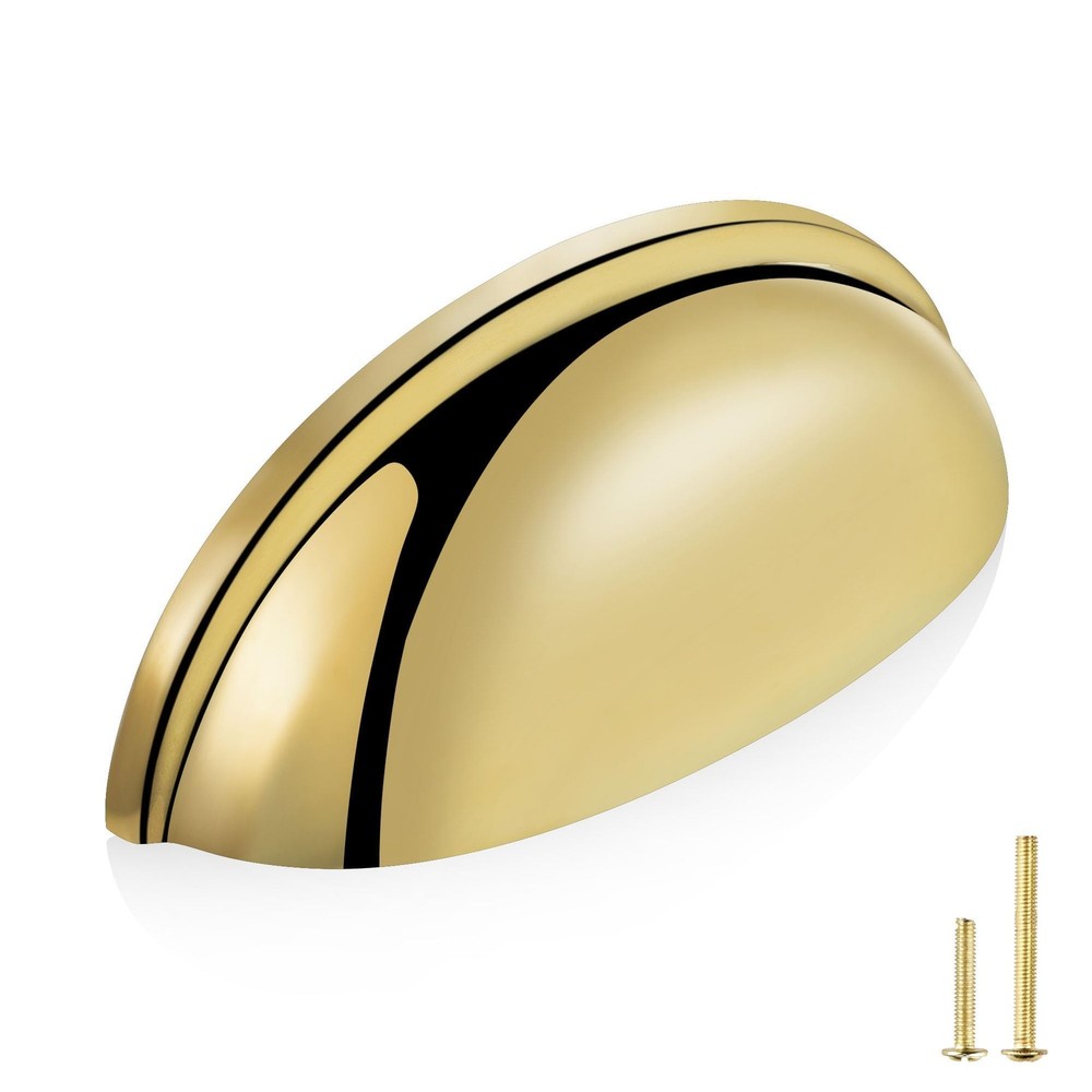 QOGRISUN 2-Pack Unlacquered Brass Cabinet Cup Pulls, 3 Inch Hole Center | Sol…