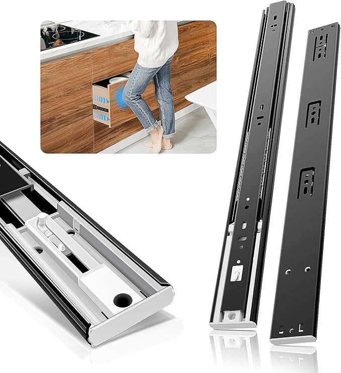 Push to Open Drawer Slides 12-24 Inch 100 lb Black Side Mount 1 Pair